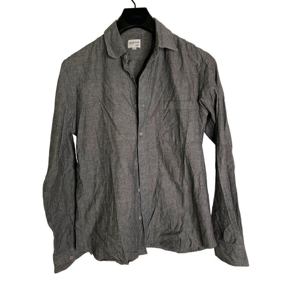 Corridor button down shirt long sleeve 100% cotton gray men's size small